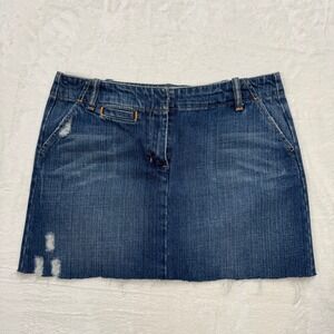 Gap Denim Mini Skirt Womens 6 Blue Low Rise Distressed Raw Hem Cotton Y2K Style